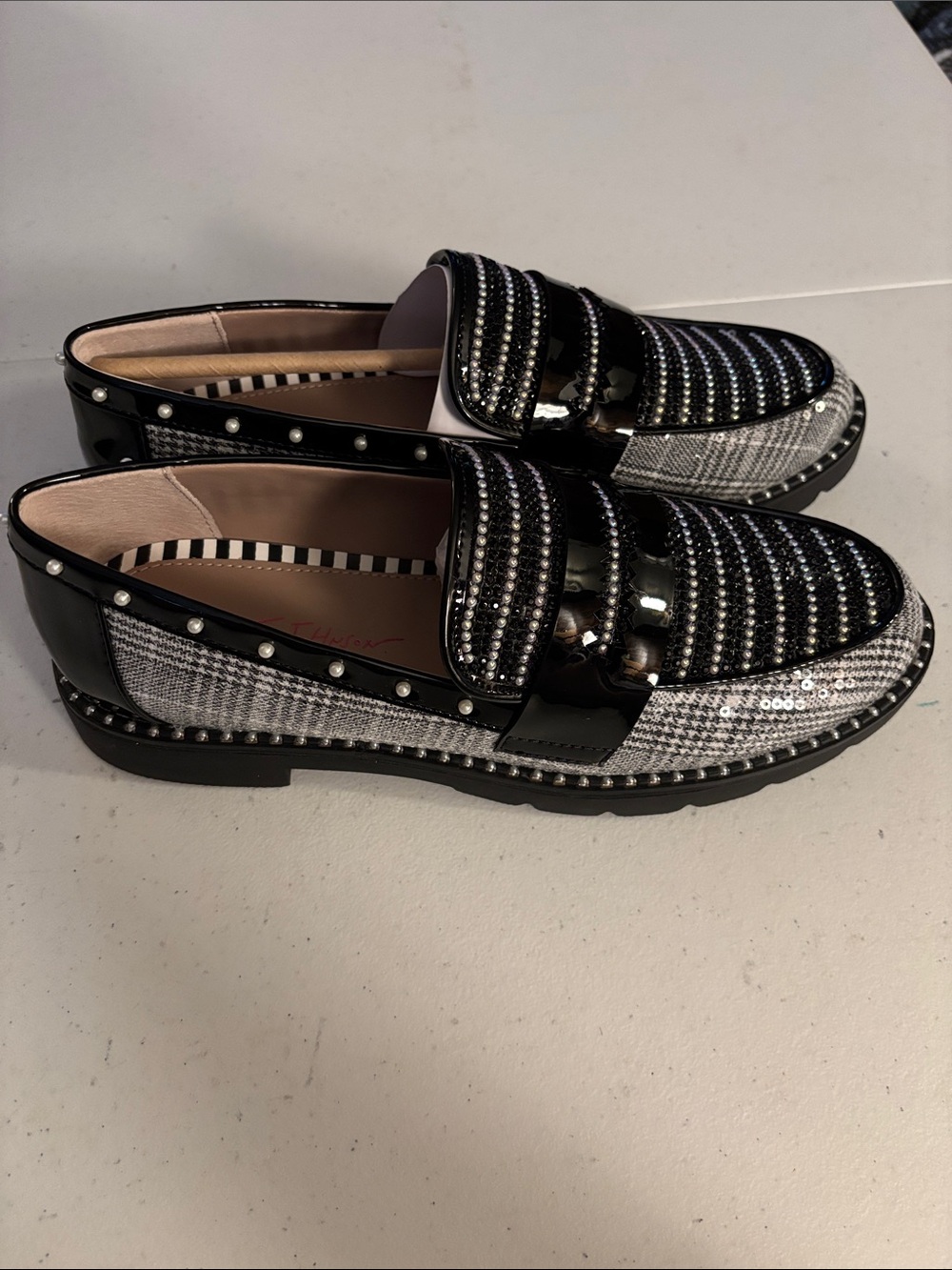 Betsey Johnson Black & Gray Embellished Women’s Loafers